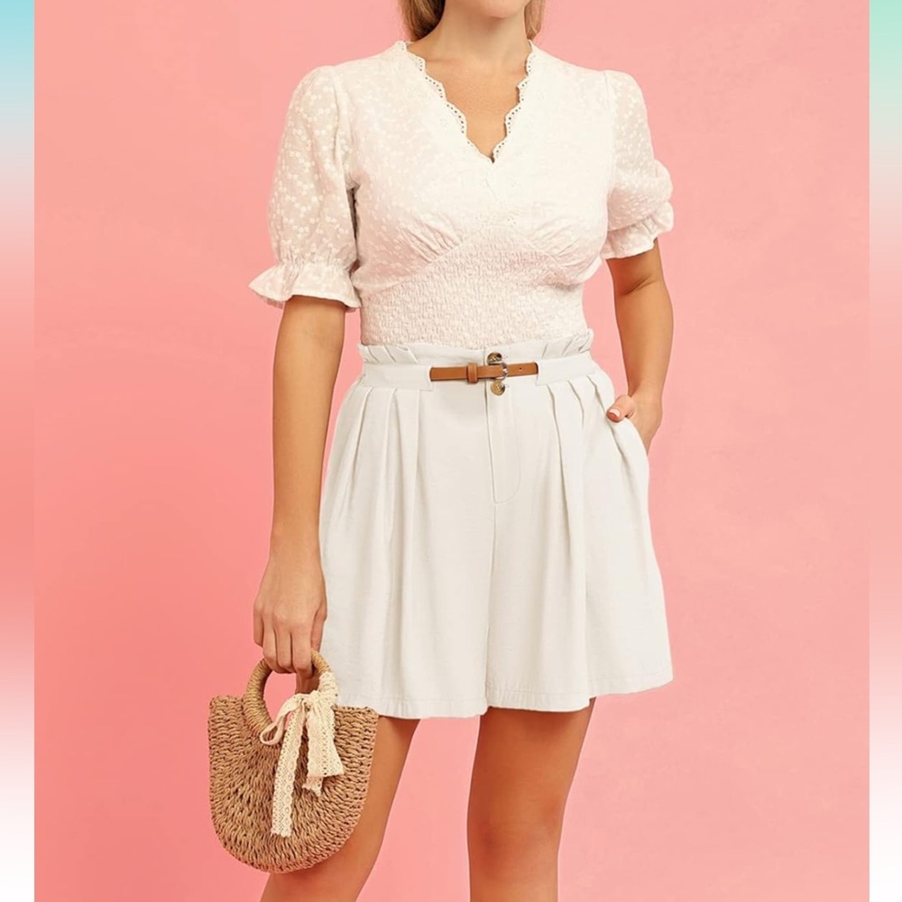 High Waist Pleated Women’s Shorts - White